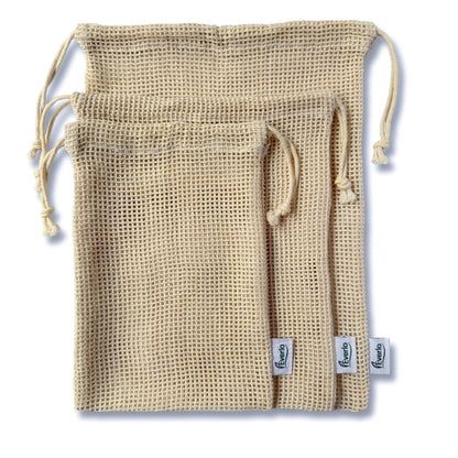 Reusable Cotton Mesh Bags – 3 Pack (S / M / L)