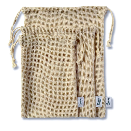 Reusable Cotton Mesh Bags – 3 Pack (S / M / L)